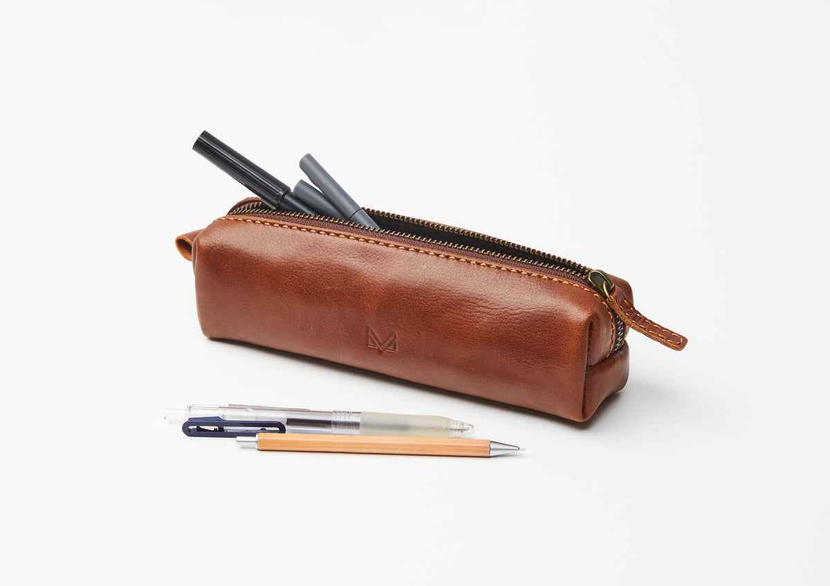Tan Small Leather Pencil Case